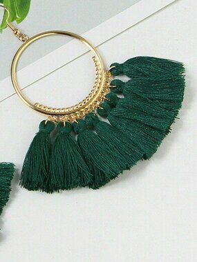 Bohemian Tassel Fashion Earrings Dark Green